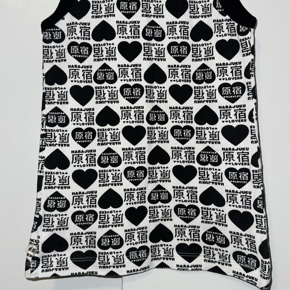 Harajuku Lovers by Gwen Stefani Ringer Tank Top Black & White Hearts S Small Y2K - Picture 8 of 15